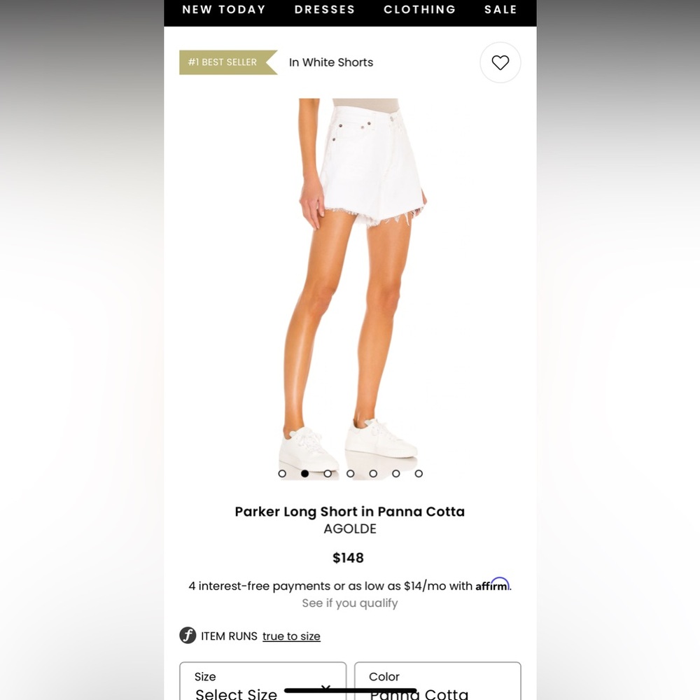 AGOLDE denim NWT shorts: Parker long white denim, retail $148, raw hem